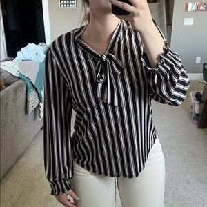 Adrianna Papell Black and White Striped Button Down Shirt
